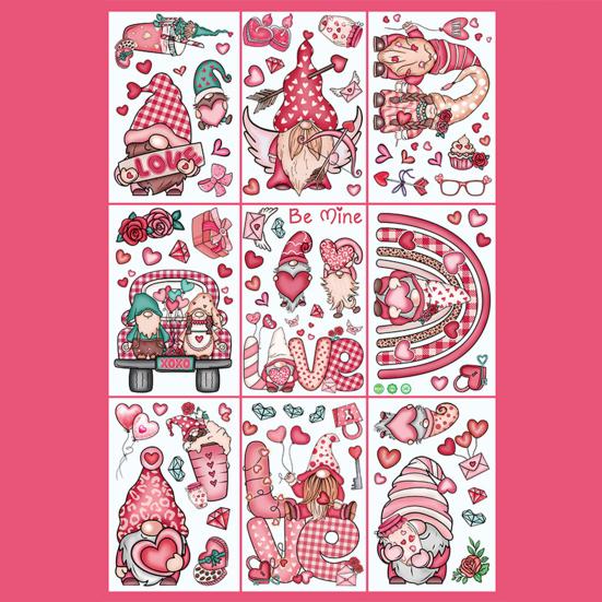 9 шт., наклейки на окно ко Дню святого Валентина, дизайн гнома-гнома с богатой формой сердца, создают атмосферу украшения, оконные наклейки на тему любви