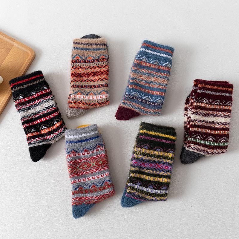 3 Pairs of Women's New Winter Bar Imitation Ferret with Thick Warm Rabbit Wool Tube Socks