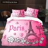 Пододеяльник с изображением цветов Эйфелевой башни King Queen Знаменитая архитектура Парижа Комплект постельного белья для женщин Романтический полиэстеровый пододеяльник