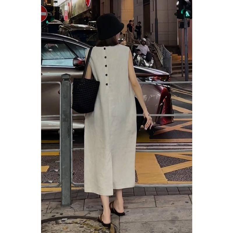 Платье-жилет без рукавов 2025 новое женское летнее платье из хлопка и льна, свободное и тонкое, повседневное, темпераментное платье