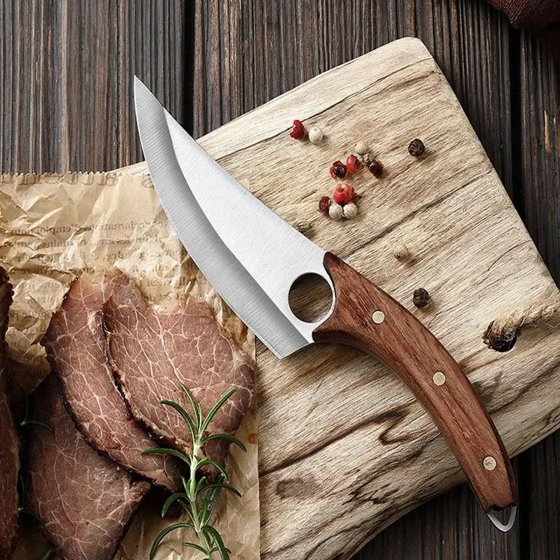 Нож для обвалки мяса, ножи для фруктов, деревянная ручка, уличный походный нож, многофункциональный кухонный нож с чехлом для ножа