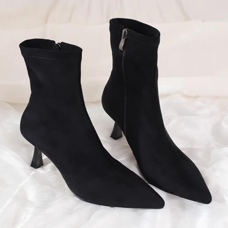 Ботильоны на высоком каблуке, замшевые теплые женские туфли, зимние брендовые повседневные туфли с острым носком, челси 2025 года, трендовые сексуальные зимние ботинки Mujer Zapatos