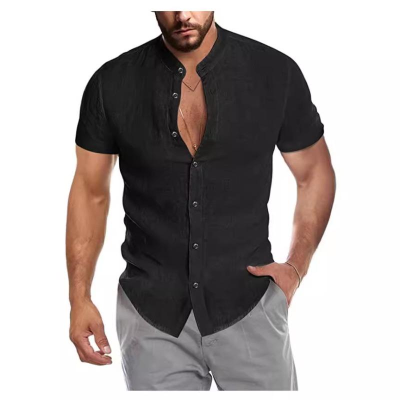 Летняя мужская рубашка с короткими рукавами и V-образным вырезом Asia Cardigan Standneck Wool
