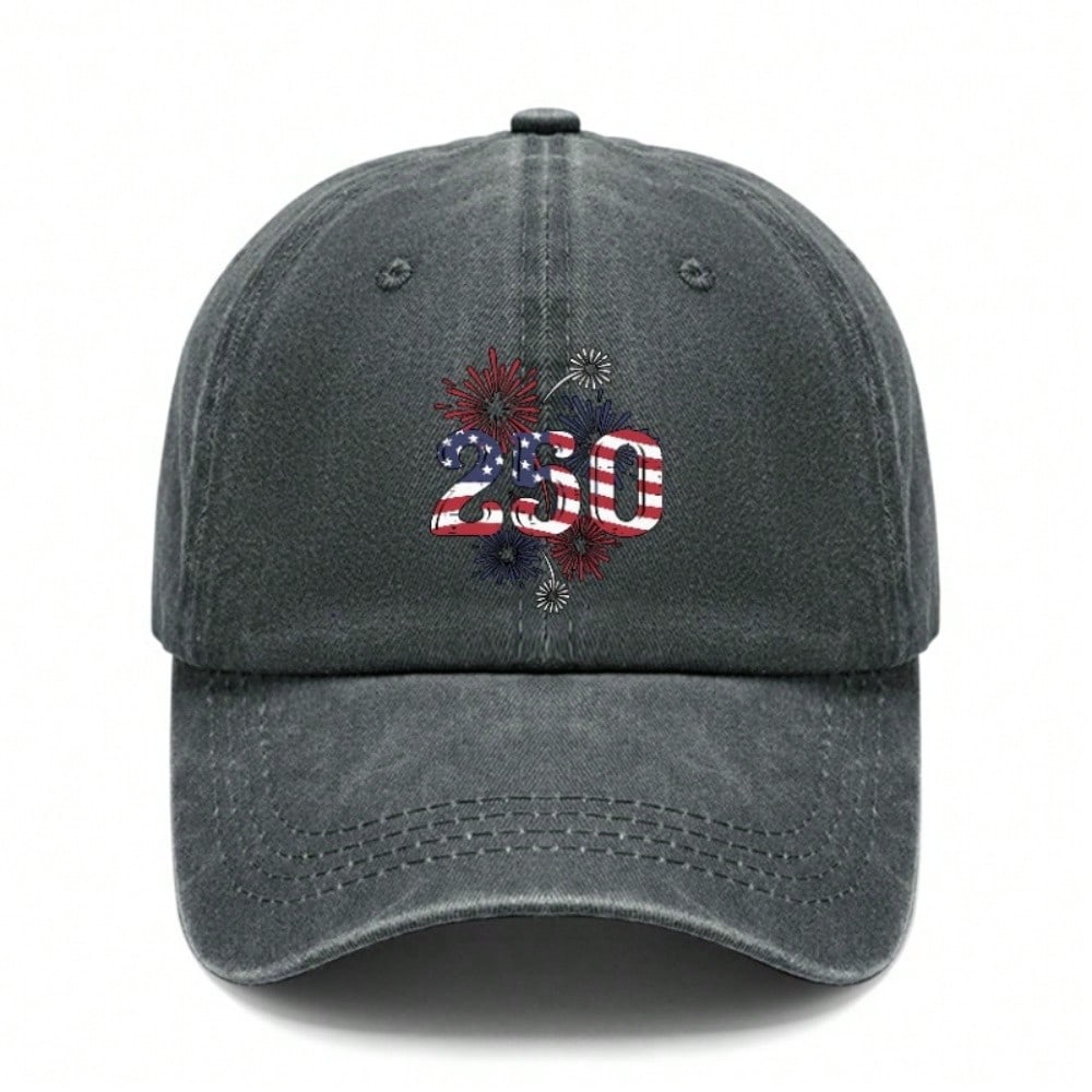 Vintage Washed Baseball Hat Unisex - USA Flag "250" Print Polyester Adjustable Sun Cap Breathable Patriotic Streetwear Outdoor Sports Cap For