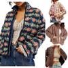 Women's Quilted Jacket Floral Print Long Sleeve Button Jacket Lightweight Vintage Embroidered Jacket Outerwear