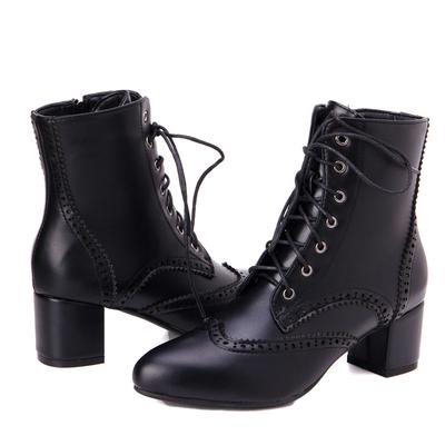 Мода 2025Новые женские туфли на шнуровке на квадратном высоком каблуке, ботильоны до щиколотки на боковой молнии, ретро, женские ботильоны с острым носком на толстой подошве, белые, черные