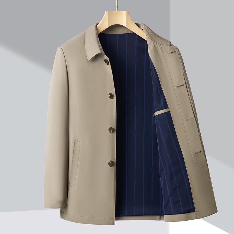 Весенне-осенняя мужская куртка из шелка Mulberry, для среднего возраста, с лацканами, для повседневного делового стиля, тонкая, не требующая глажки, куртка для папы