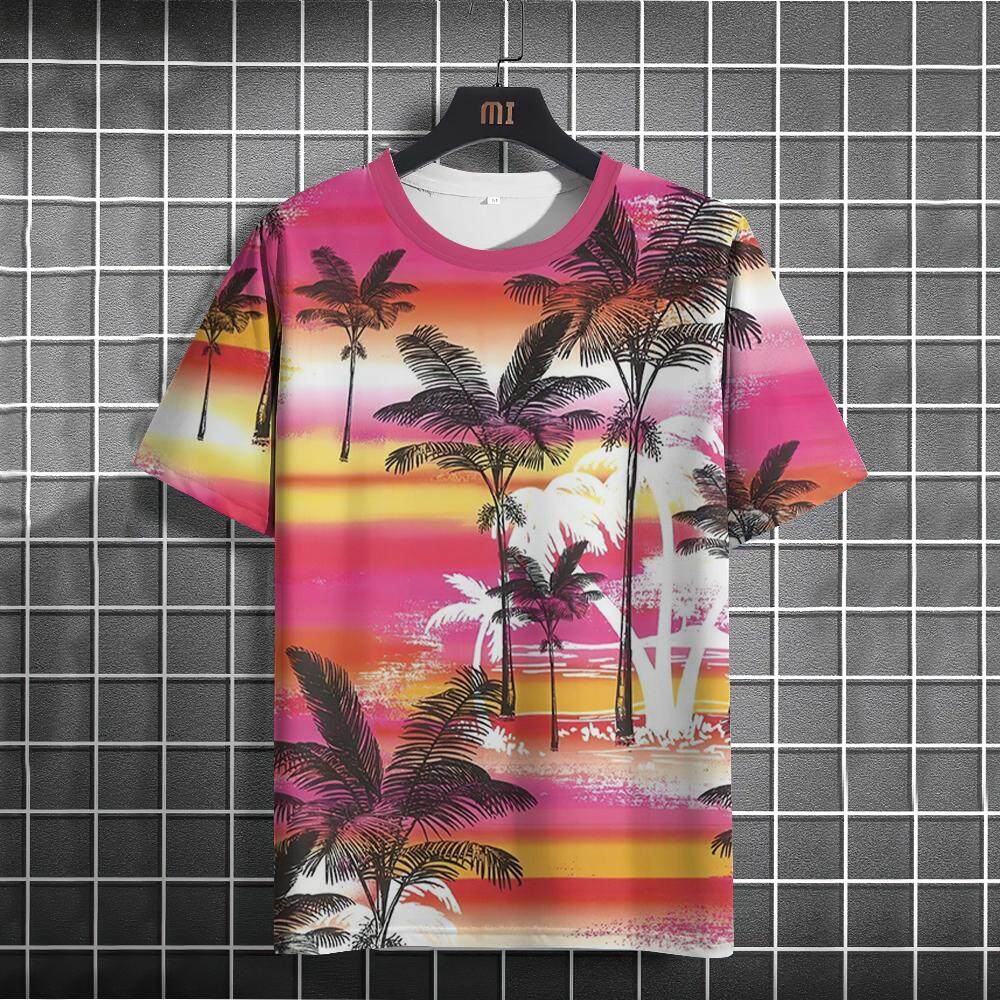 Футболки Hawaiian Beach для мужчин с принтом кокосовой пальмы 3D O-образным вырезом и коротким рукавом, летний свободный свитер для мужчин, верхняя одежда Y2k