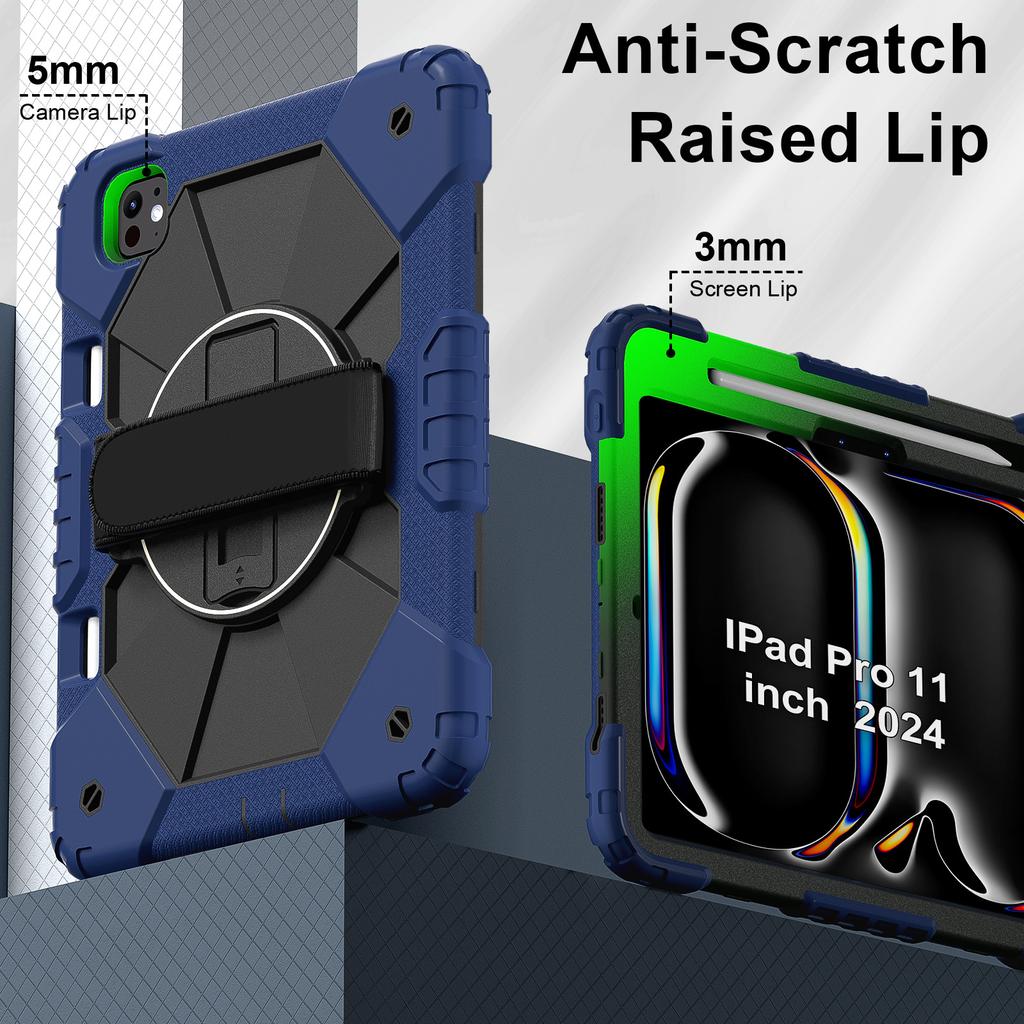 For iPad Pro 11 (2024) Case Kickstand Silicone+PC Tablet Cover with Shoulder Strap