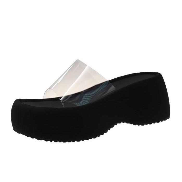 Празднуйте Леопардовые клинья Сандалии ПВХ Женские шлепанцы Обувь Летние туфли на высоком каблуке Вьетнамки Новые Прозрачные Повседневные Платформенные Слайды