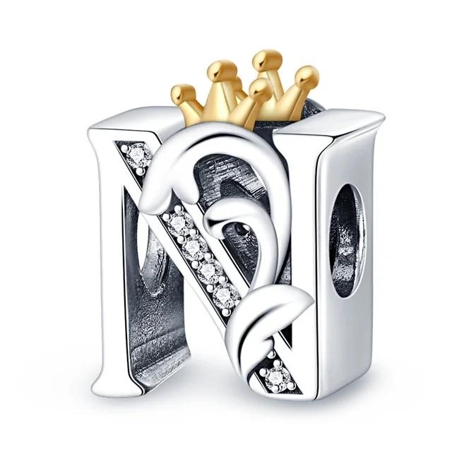 New Copper Charm Compatible With Original Bracelet Accessories Women Jewelry Piece Crown Twenty-Six Letters Collection