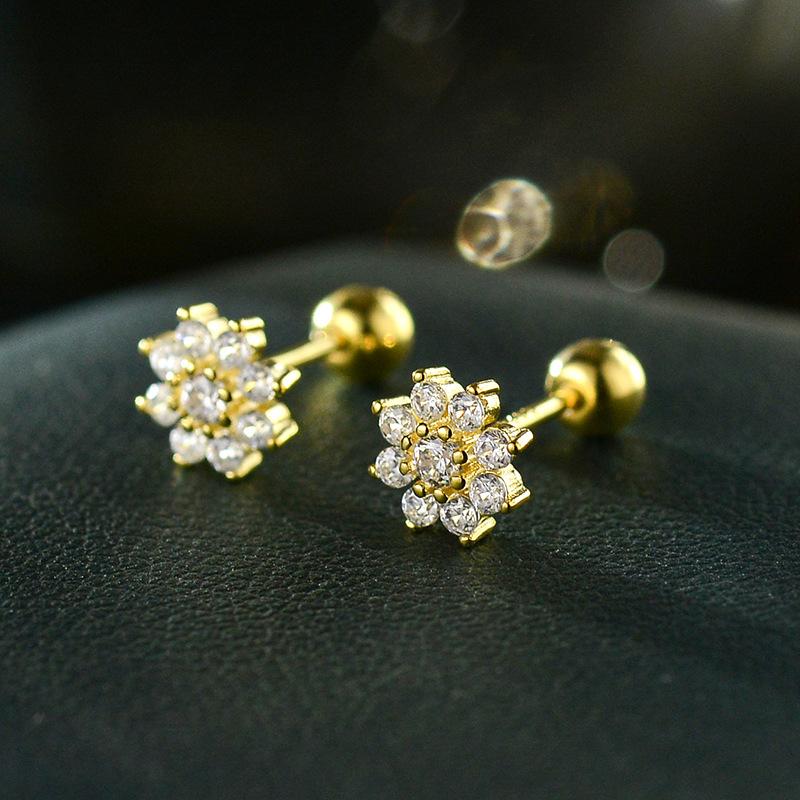 Real 925 Sterling Silver Fashion Zirconia Ear Studs Delicate Flower Stud Earrings For Women Fine Jewelry