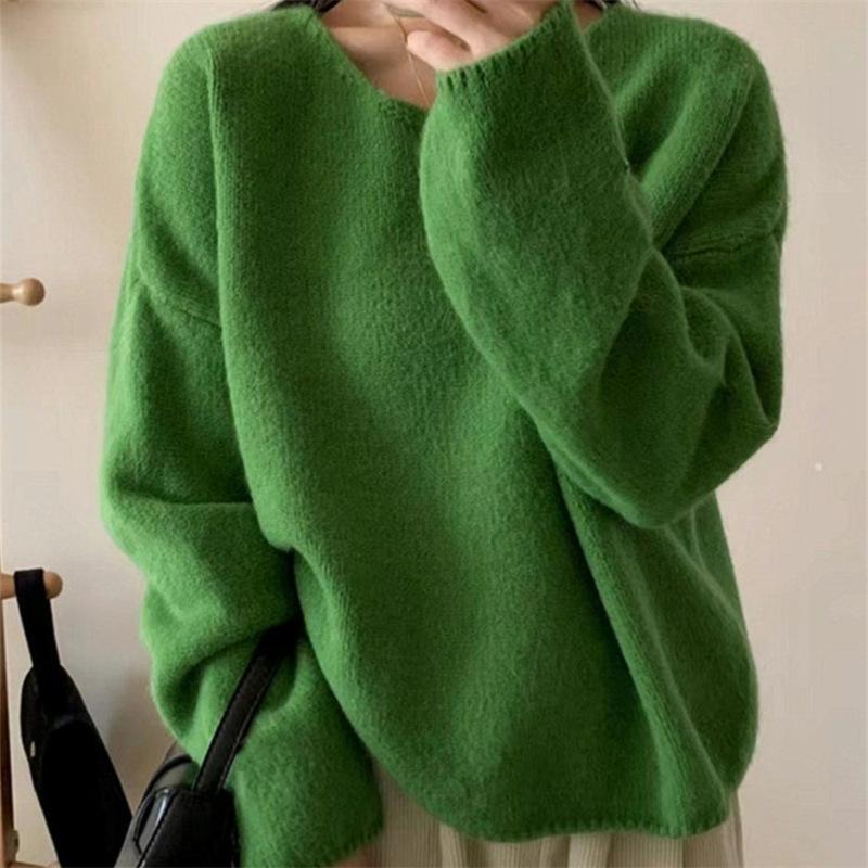 Lazy Wind Knitted Sweater Women's Autumn and Winter New Loose Pullover Gentle Temperament Solid Color Versatile Top