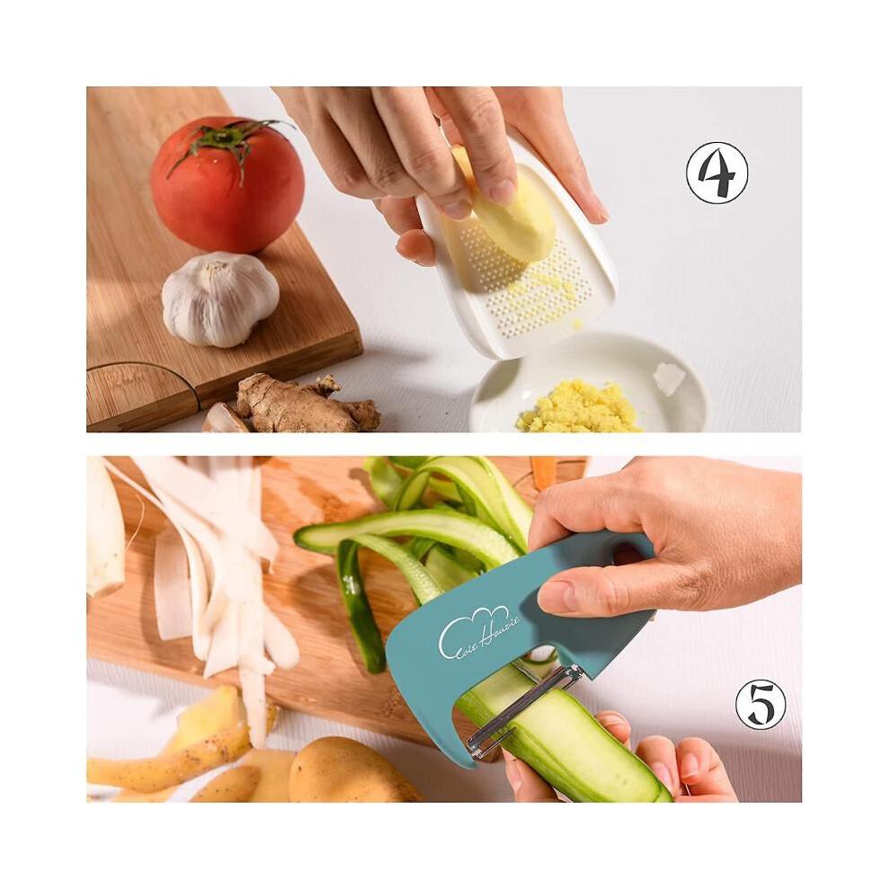 Kitchen Gadgets 5 Pieces Space Saving Kitchen Accessories Cheese Grater, Bottle Opener, Fruit/vegetable Peeler (blue)