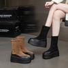 Женские ботинки средней длины на толстой подошве, осень-зима 2025, новая обувь-маффины, популярные модные короткие ботинки, женские тонкие эластичные ботинки