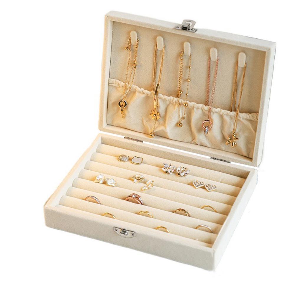 Dustproof Jewelry Storage Box Flip Lid Divided Necklace Tray Classification