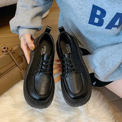 Женские кожаные туфли в британском стиле в стиле ретро, весна-осень, на толстой подошве, новые однотонные туфли черного цвета Jk Lace-up Loafer