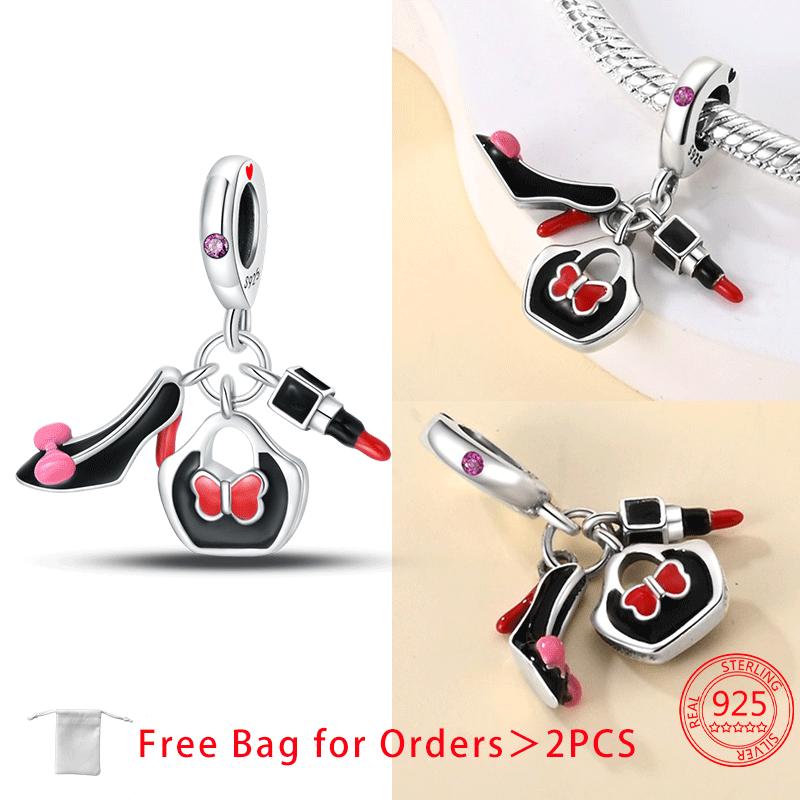 Оригинальное медное платье, помада, туфли на высоком каблуке, шармы-бусины в виде красного вина и воздушного шара, подходят для изготовления своими руками женского ювелирного браслета, изысканный подарок