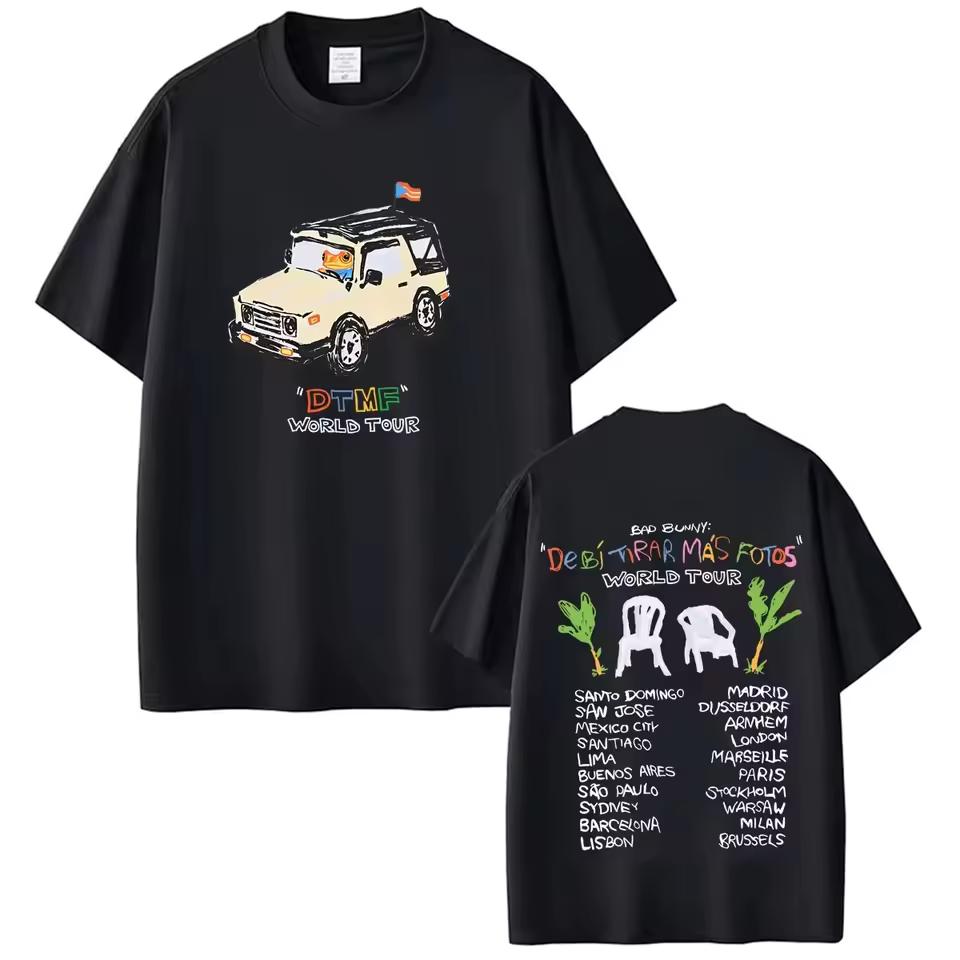 2026 Unisex Loose Hip Hop Summer Fashion Casual Short Sleeve T shirt With Rapper Bad Bunny DTMF "Debi Tirar T shirt