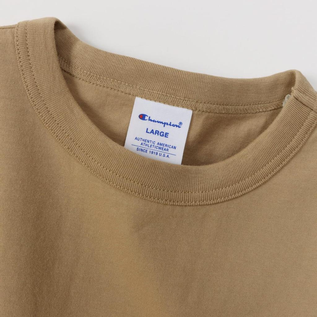 Champion короткая классическая хлопковая футболка с логотипом, с коротким рукавом, песочно-бежевая, рукав, 100% хлопок, США, вышивка в одной точке, футболка, базовая, C3-P300Z/C3-X352L,