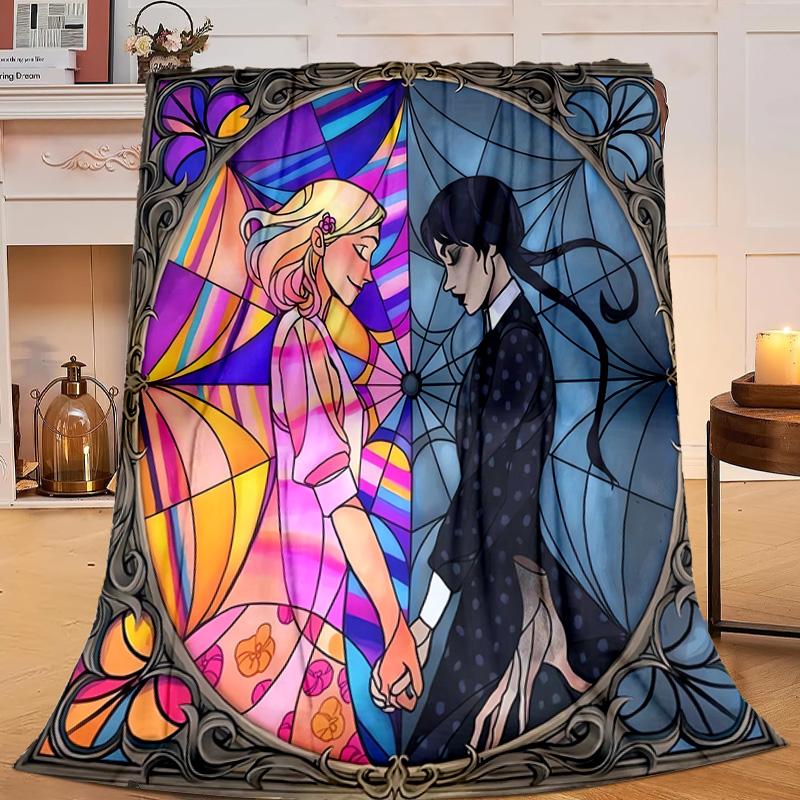 1PC Stained Glass Gothic Romance Flannel Blanket Gift, Suitable for Both Men And Women, Soft Ideal for Beds And Sofa, Birthday Or Christmas Gift