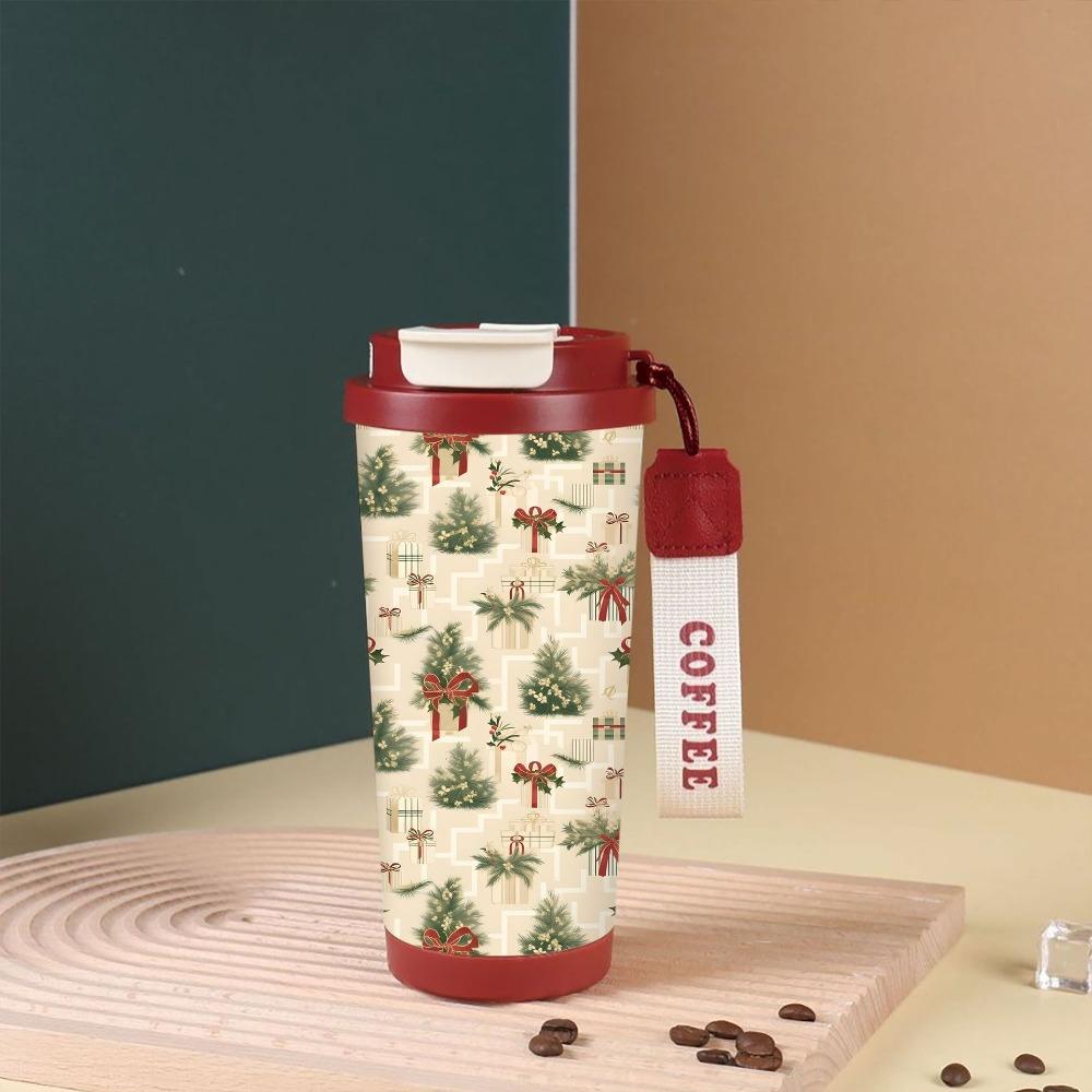 Christmas Tree Print Insulated Cup Xmas Thermal Water Bottle  for Office Workers