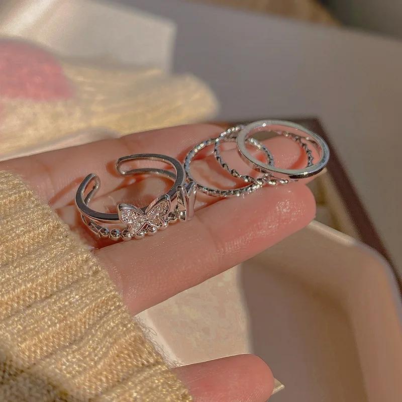 New Unique Design Liquid State Lava Flower Open Mouth Rings for Wonen Baroque Pearl Combination Ring Six-Piece Rings Set Jewelry