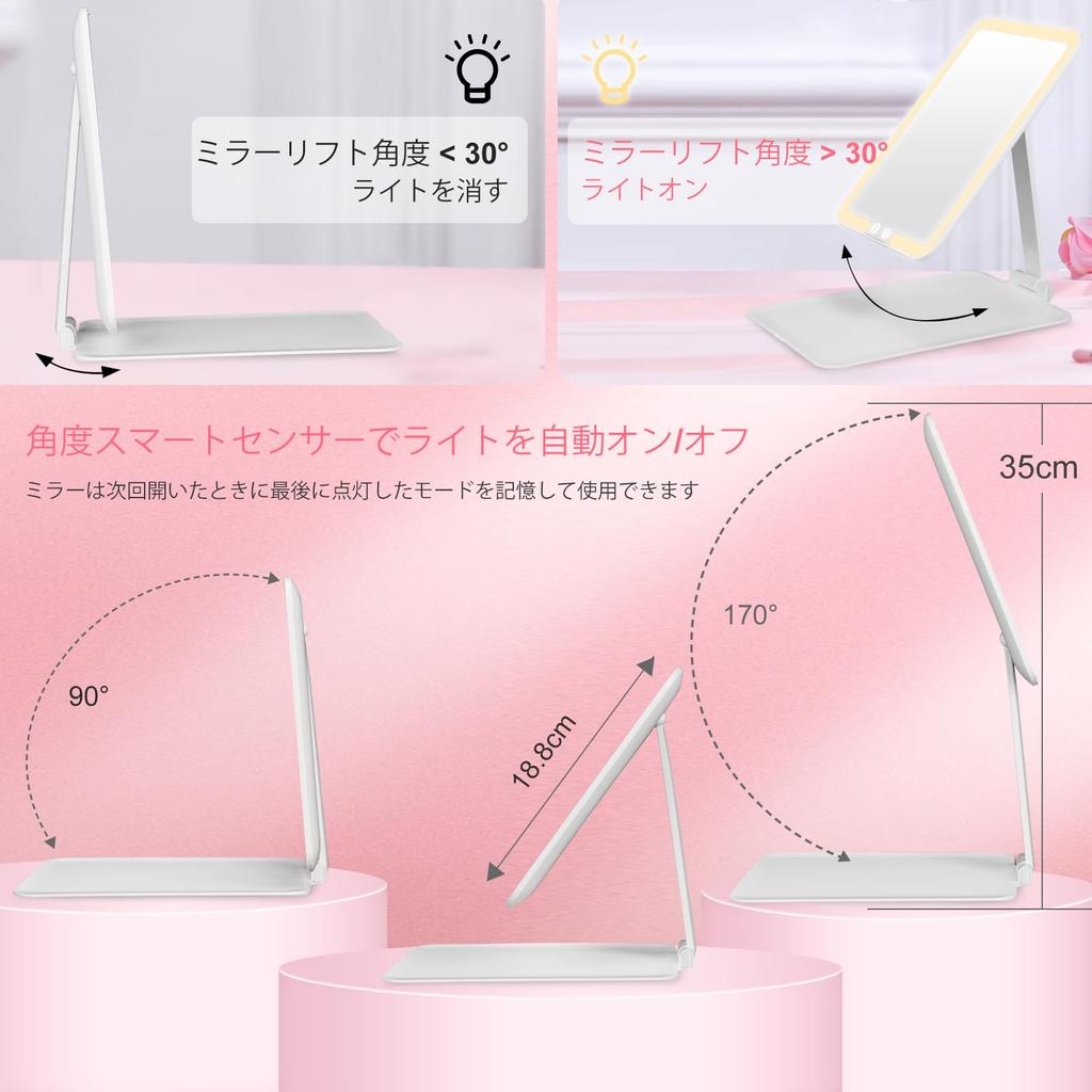 MILEDUO Folding with Actress Makeup Folding 3 Stepless Adjustable USB LED Storage Travel Portable Mirror, Tabletop, Light, Mirror, Mirror, Mirror,