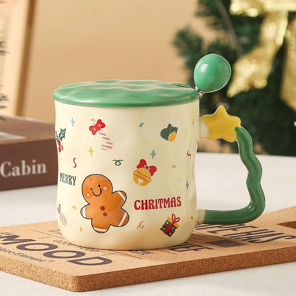 Creative High Value Ceramic Cup Christmas Mug Household Cup Holiday Gift Souvenir with Cover Spoon Water Cup Gift