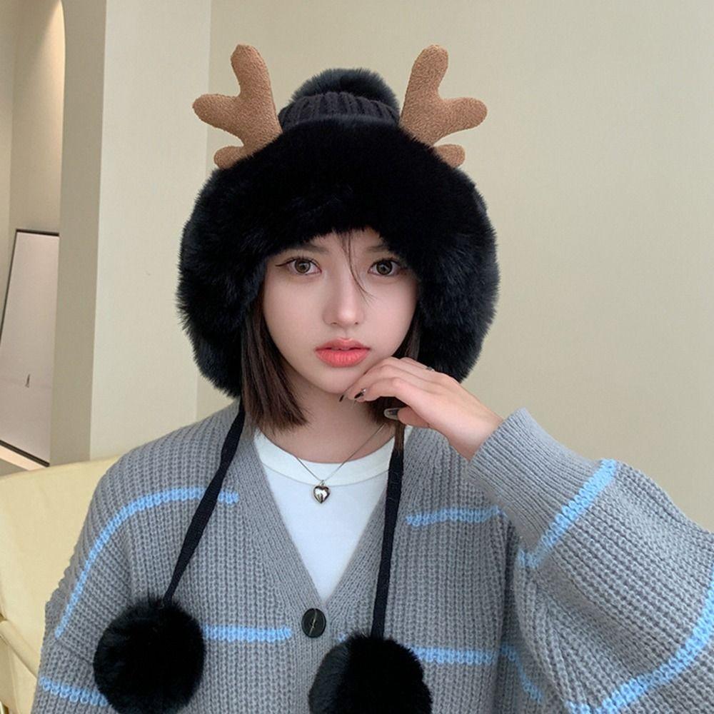 Beanie Hat Antlers Hat Skull Cap Winter Plush Hat Leisure Knit Beanie Children