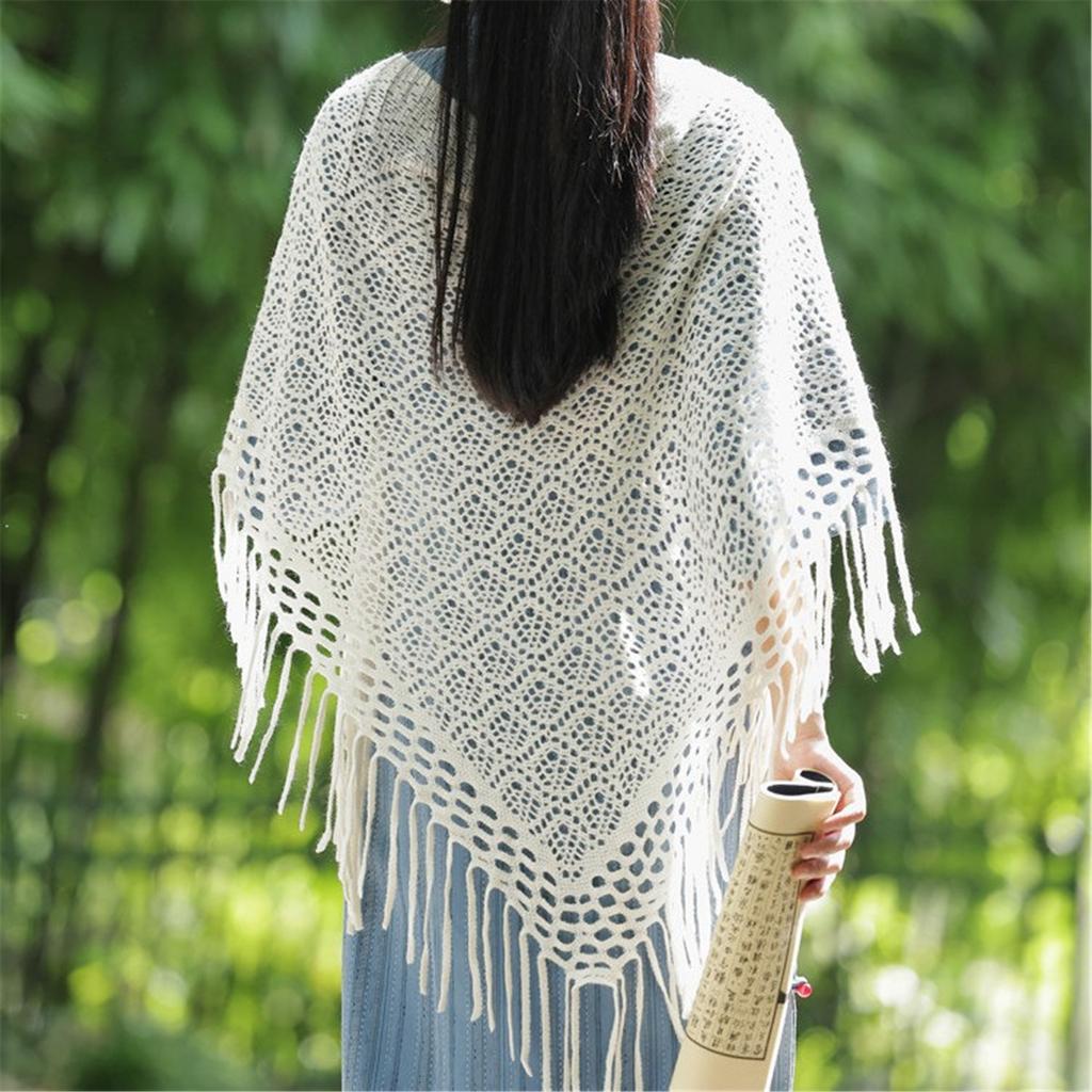 Elegant Spring Crochet Shawl For Women Fringed Knitted Shoulder Wrap Great For Cool Evening And Beach Vacation Wear
