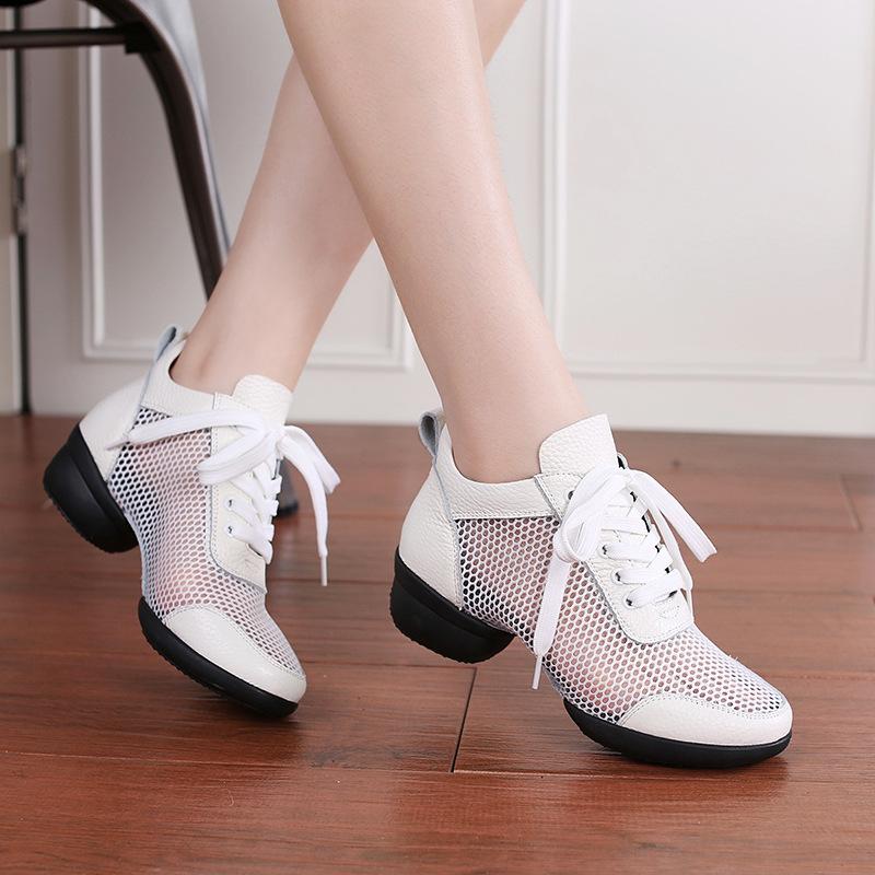 Woman Latin Jazz Ballroom Modern Dance Shoes Soft Sole Breath Genuine Leather Women Dance Shoe High Heels Ladies Dance Sneakers
