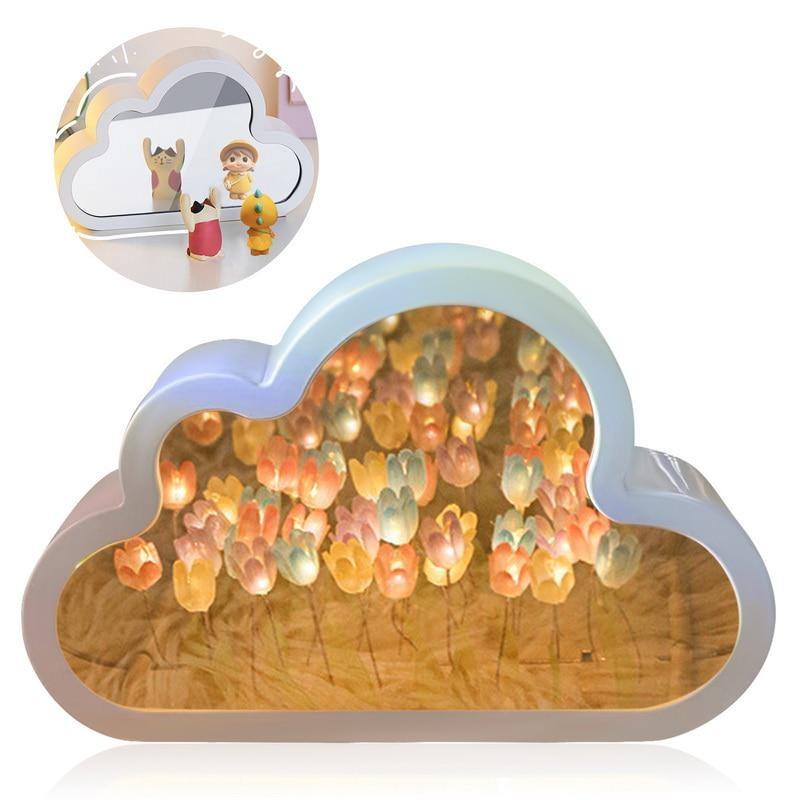 Ночной светильник в форме облака, ручной работы, тюльпан, INS, девушка, сердце, ночник для гостиной, маленькое зеркало, настольные светоизлучающие украшения