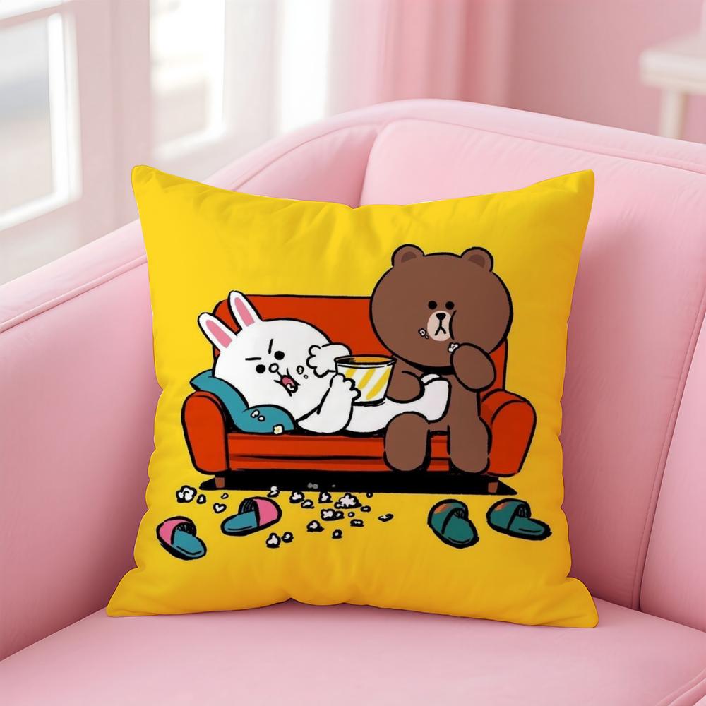 Аниме Line Town Коричневый Медведь И Кони Наволочка Удобная Двусторонняя Наволочка Идеально Подходит Для Автомобиля Дивана Спальни И Многого Другого
