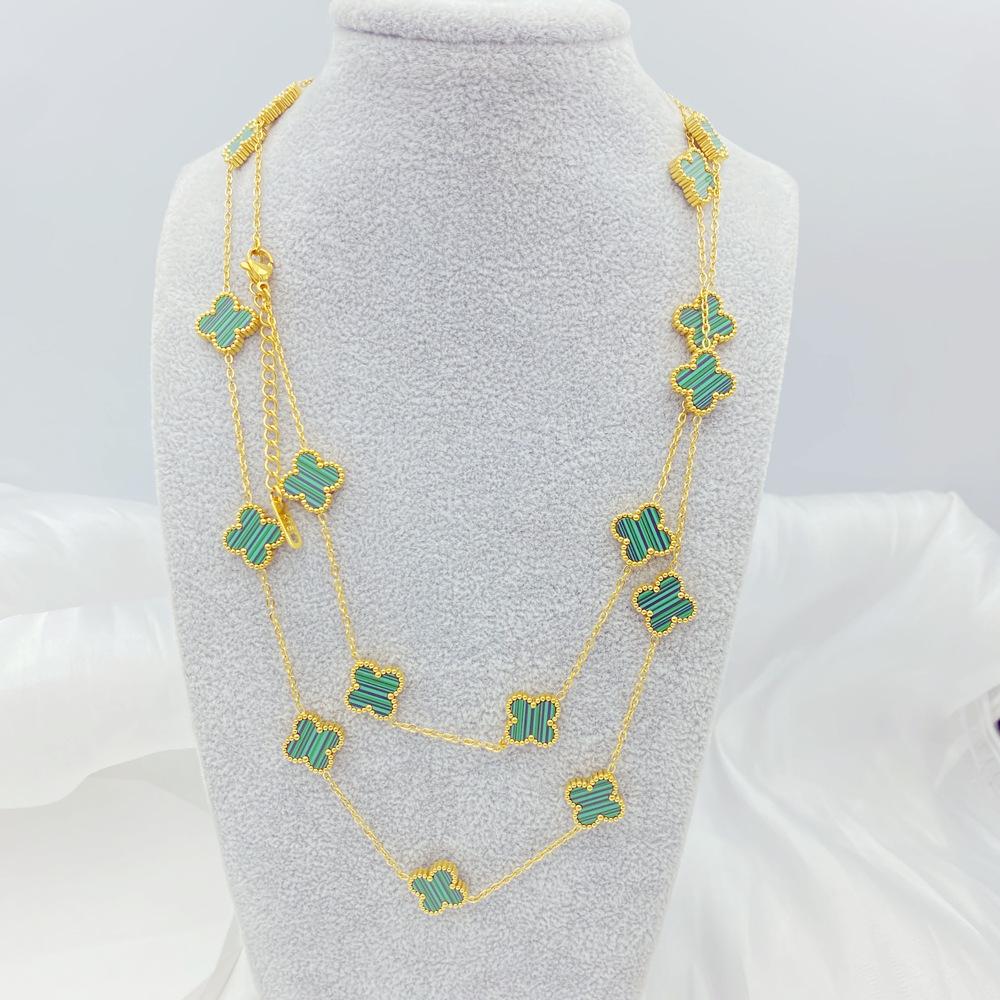 90 см титановое стальное ожерелье-клевер, модное, темпераментное, натуральное, премиум-чувство, цепочка для свитера, роскошное женское ожерелье с цветком