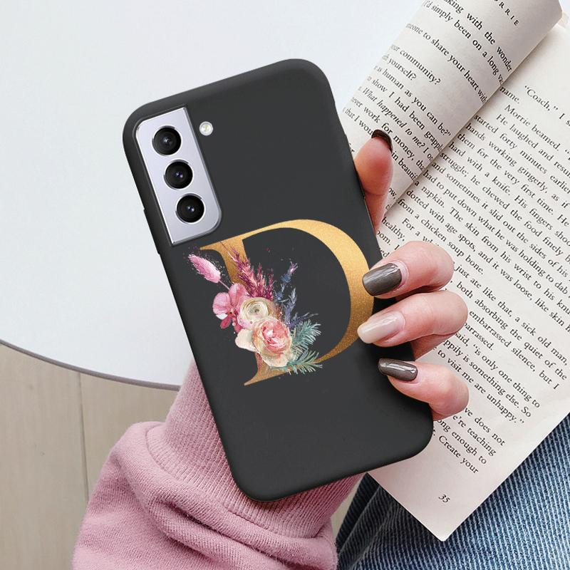 For Samsung Galaxy S21 S21 FE Case S21 Plus Flower Gold Letter A Z Soft Silicone Phone Cover For Samsung S21 Ultra Bumper S21+