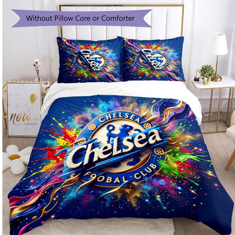 Chelsea FC Pattern Printed 3PCS Bedding Set Soft Skin-Friendly Washable Duvet Cover & Pillowcases Set All Season Bedroom