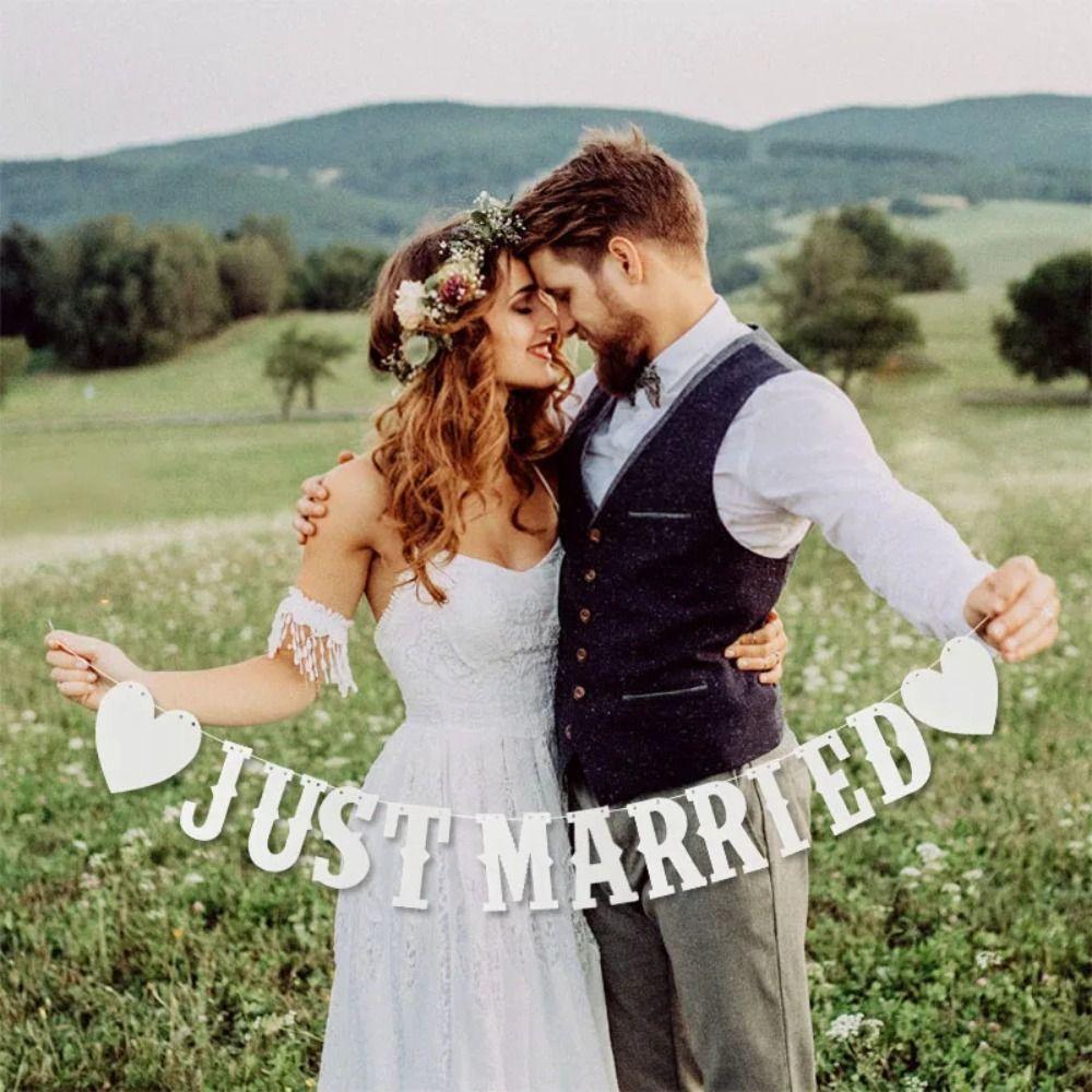 Just Married Letter Banner Bridal Shower Paper Garland Bunting Banner Party Decoration Supplies