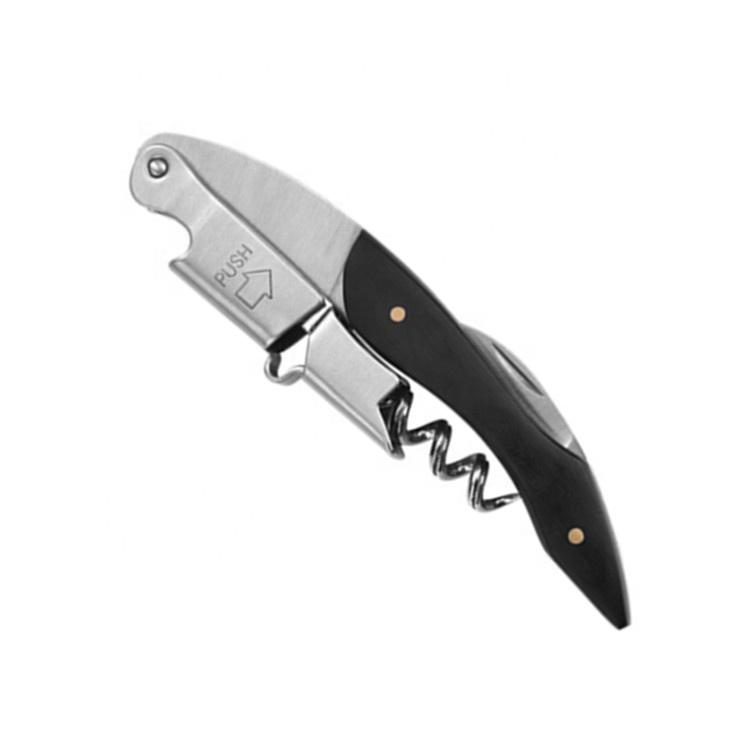 NYW202 Black Wooden Handle Engraved Logo Wine Opener Corkscrew With Bartender