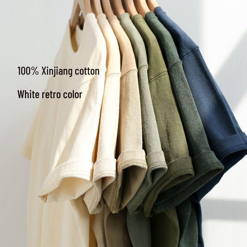 Футболка свободного кроя из чистого хлопка в стиле ретро, повседневный стиль с короткими рукавами