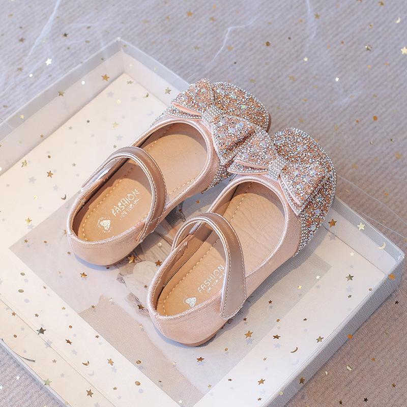 Туфли из кожи для девочки-одноклассницы, весна и осень 2025, новые туфельки принцессы с кристаллами, на плоской подошве, детские туфли-лодочки со стразами