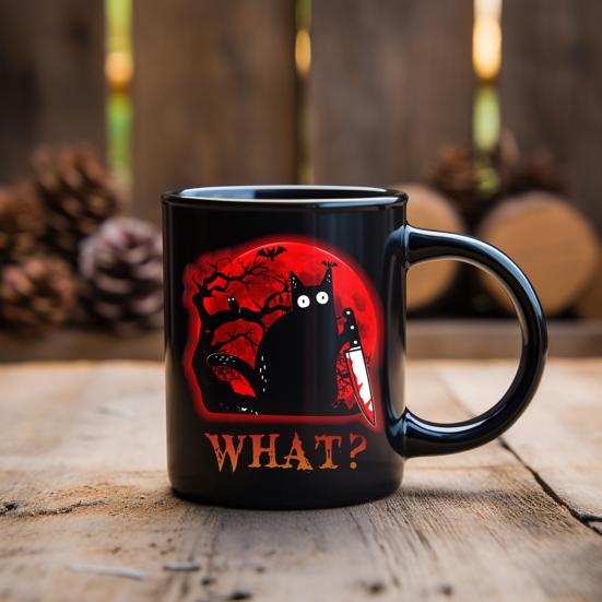 Personalized Black Cat Mug Ceramic Coffee Mug Double-Sided Printing Tea Cup Halloween Novelty Drinkware for Cat Lovers