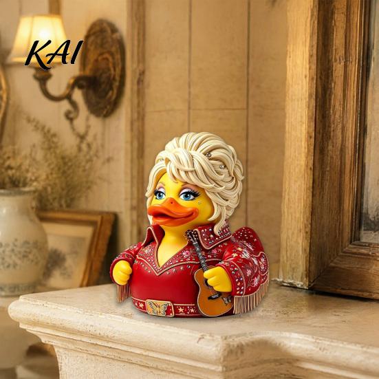 Unique Music Room Shelf Decor Parton Memorial Duck, Dolly Duck Figurine, Country Statue, Guitar-Themed Stage Attire Decorative Sculpture for