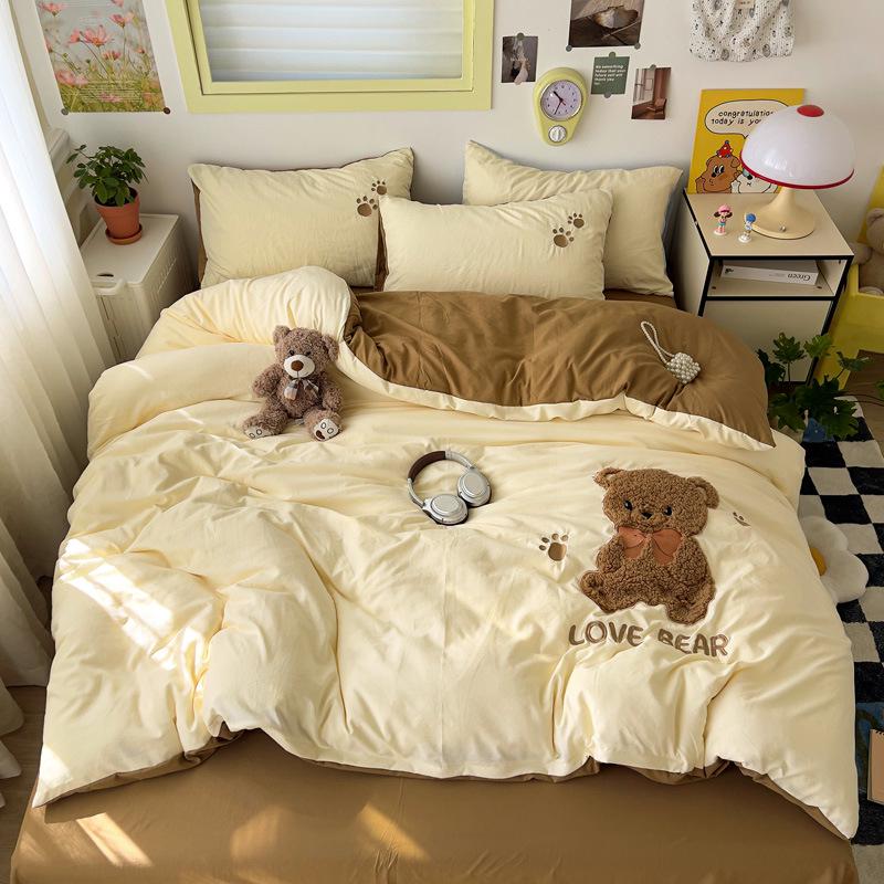 Мультяшный Мягкий Хлопковый Моющийся Комплект из 3 предметов для Односпальной Кровати: Простыня на резинке, Простыня, Приятная к коже