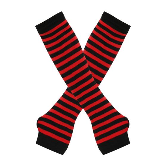 Длинные полосатые митенки для женщин, зимние длинные перчатки без пальцев, повседневные вязаные перчатки до локтя с отверстием для большого пальца