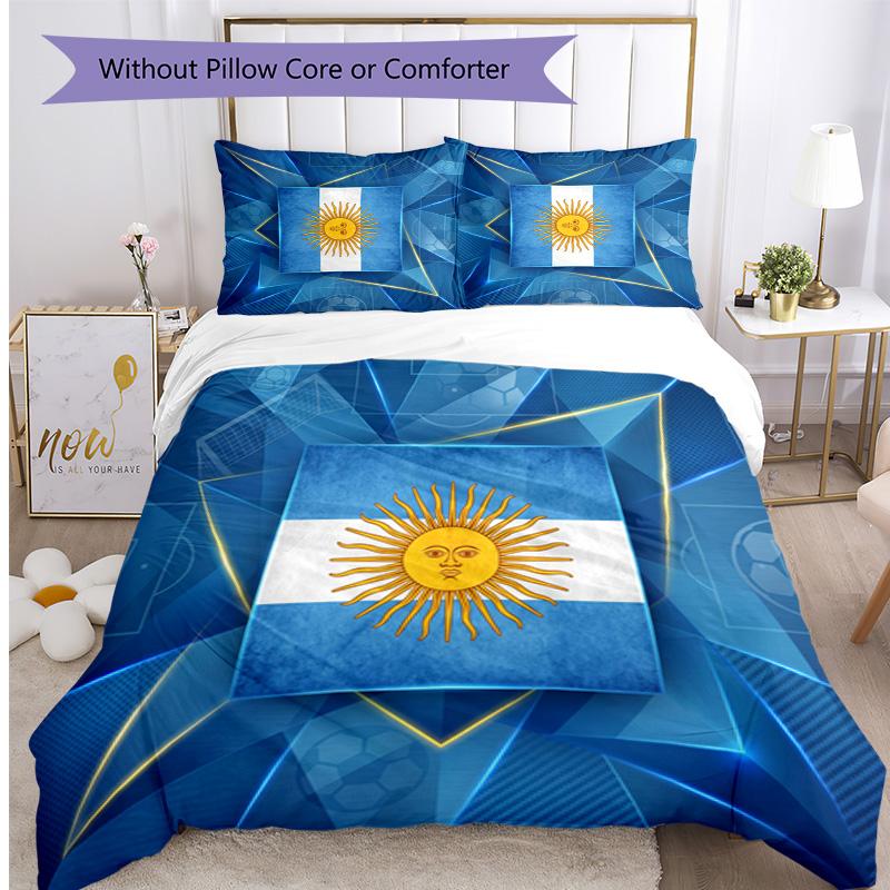 Argentina Football Printed Bedding 3 Piece Set Cozy Breathable Bed Cover Set as Housewarming Holiday Gift