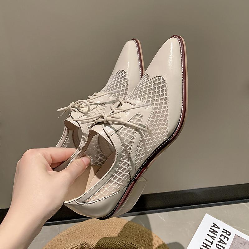 Модная женская обувь Оксфорды из натуральной коровьей кожи на шнуровке, женские броги на плоской подошве, туфли дерби с острым носком, на шнуровке, на каблуке, женская обувь для женщин