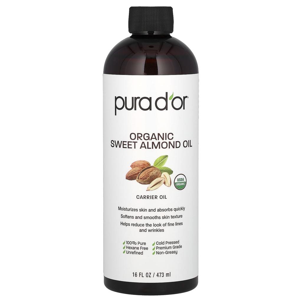 Pura D'or Organic Sweet Almond Oil, 16 Fl Oz (473 Ml)