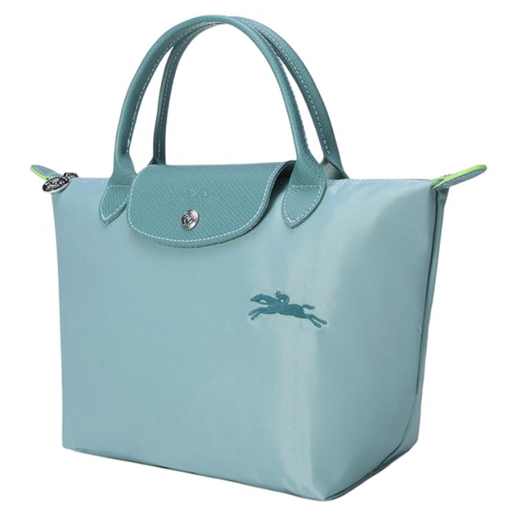 Longchamp Сумка-тоут Le Pliage Green из переработанного холста с кожаными ручками, маленькая, женская, озерно-синяя