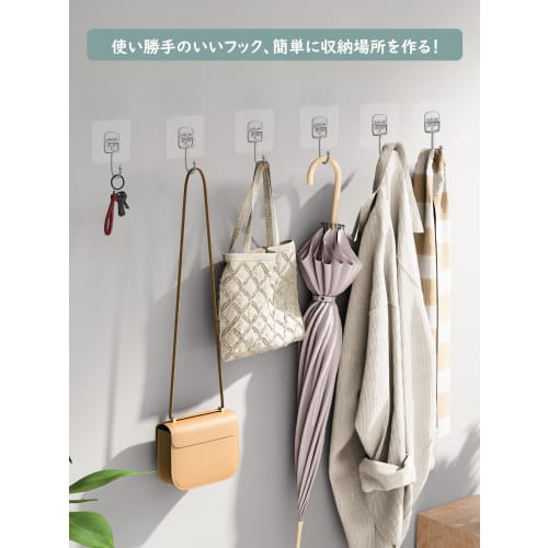 Pack of 12 Wall Hooks, 10kg Weight Capacity, Adhesive Hooks, Non-Scratch, Waterproof, Moisture-Proof, 7x7cm Large, Clear, Includes Japanese Instructio